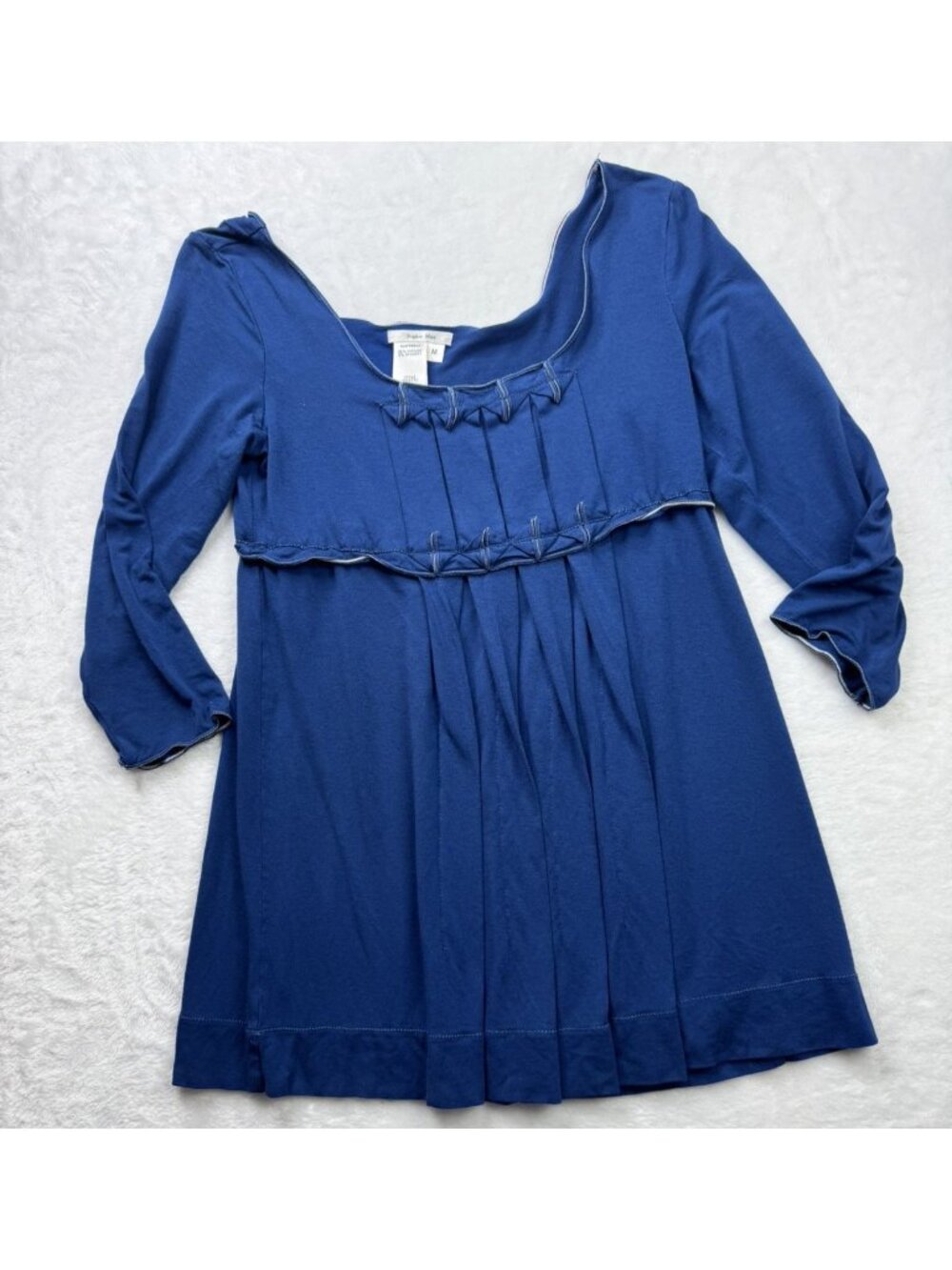 Sophie Max Size M Womens Top Blue 3/4 Sleeves Scoop Neck Pleated Front